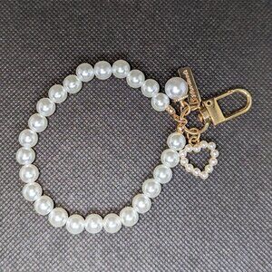 Bag charm, heart, faux pearls, gold tone, New!
